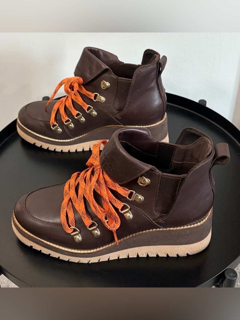 Cole Haan Grand Explore Brown Leather Lace-Up Platform Boot with Orange Laces - Picture 5 of 11